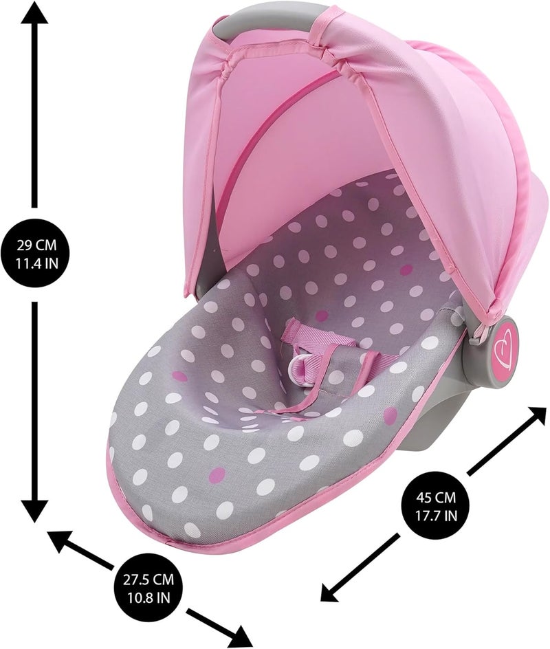 509 Crew: Cotton Candy Pink: 3-in-1 Doll Car Seat - Pink, Grey, Polka Dot - for Dolls Up to 18", Multifunctional, Retractable Canopy, Kids Ages 3+ - Image 3